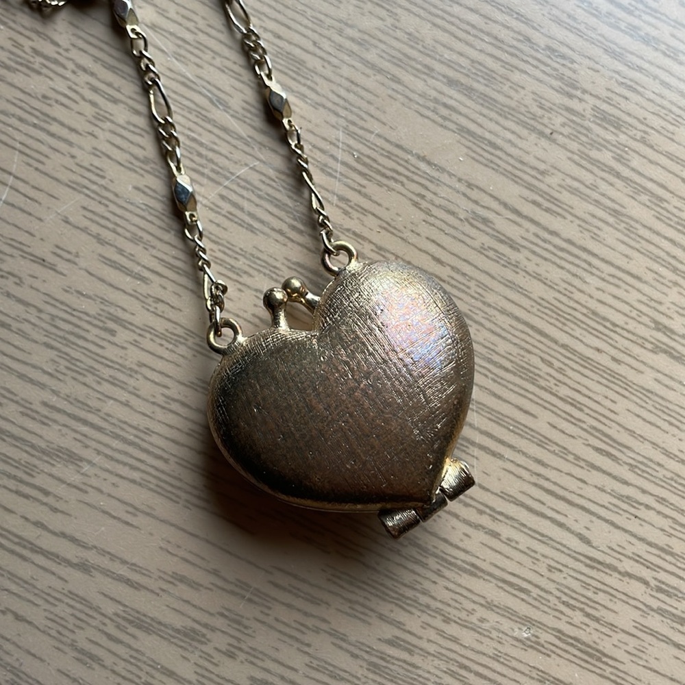 Vintage Locket- Heart Shaped with Red Ruby Accents Pendant Necklace - Picture 3 of 6